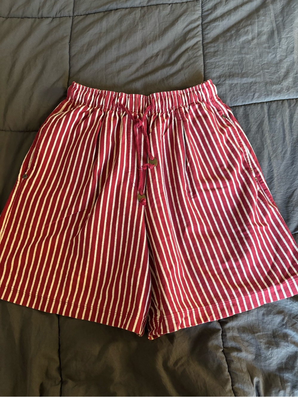 Catalina Red and White Striped Drawstring Bermuda Shorts